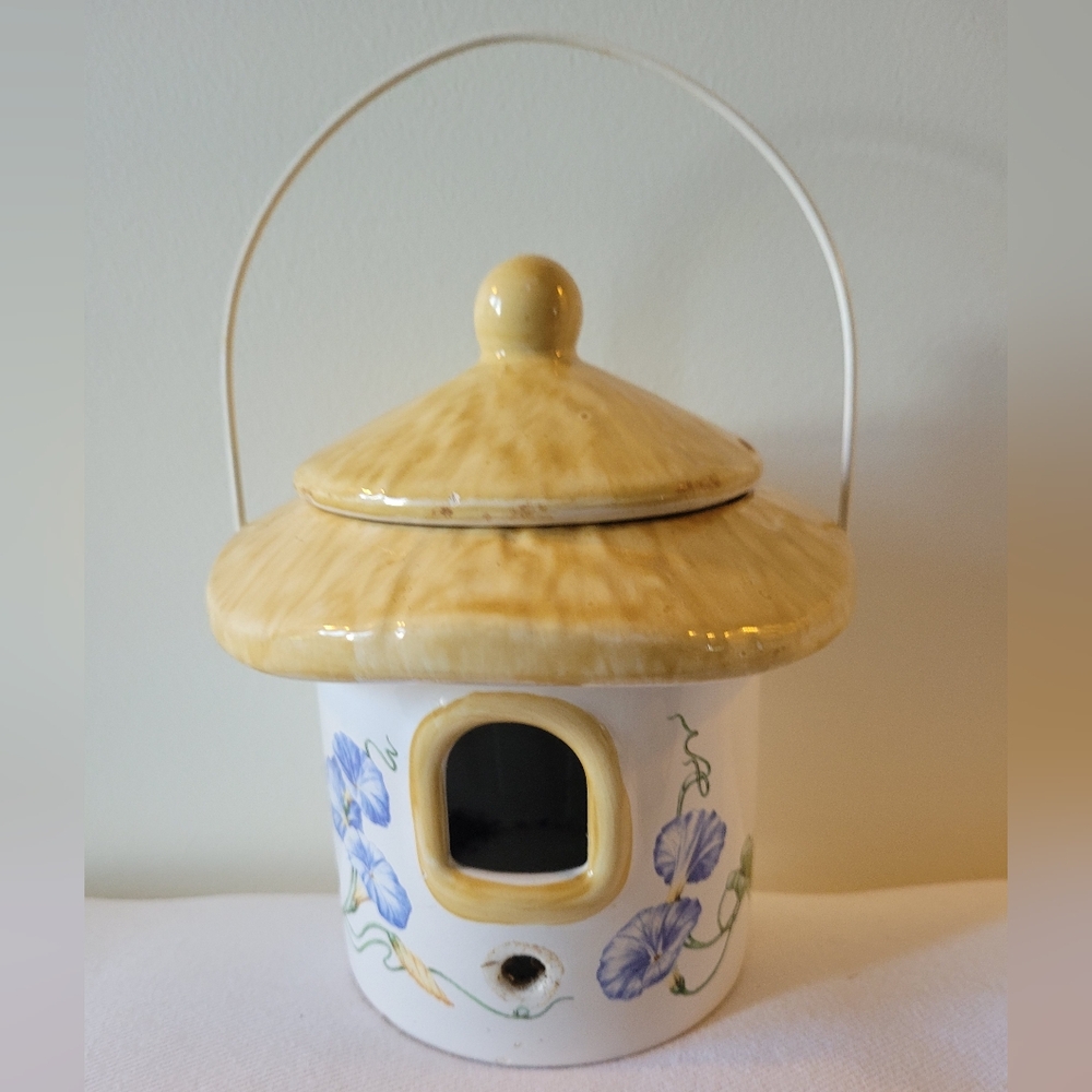 Vintage Telaflora ceramic mushroom hanging birdhouse planter